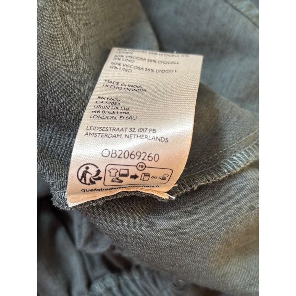 Maeve Anthropologie Dark Green Linen Blend Ruched Sleeve Peplum Blouse XS Earthy - Picture 7 of 8